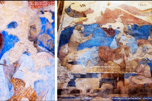 الأمير وسط ديوانه في لوحة من جداريات قصير عمرة في بادية الأردن