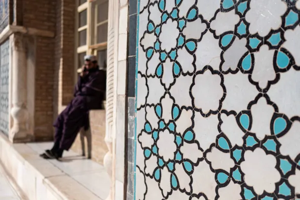 This picture taken on January 8, 2026 shows miniature art carved on the wall of Jami Masjid, also known as the Great Mosque of Herat in Herat. (AFP)