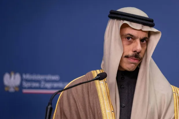 Saudi Arabia's Foreign Affairs Minister Prince Faisal bin Farhan bin Abdullah and Poland's Foreign Affairs Minister (not in picture) give a joint press conference after their meeting at the Foreign Office in Warsaw, January 26, 2026. (AFP)