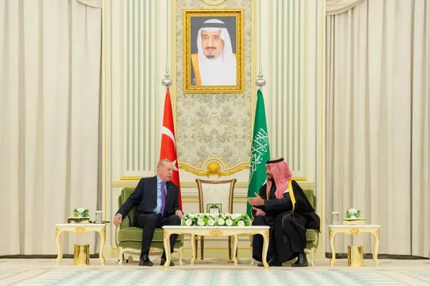 3 Şubat’ta Riyad’da Suudi Arabistan Veliaht Prensi Muhammed bin Selman ile Türkiye Cumhurbaşkanı Recep Tayyip Erdoğan arasında yapılan görüşmeden bir kare (Türkiye Cumhurbaşkanlığı)