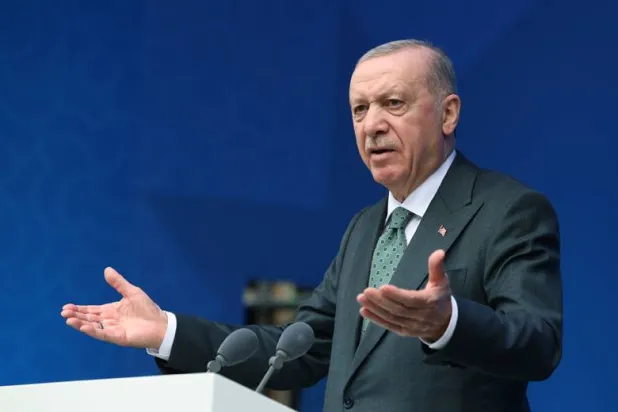 FILED - 28 May 2025, Azerbaijan, Lachin: Türkiye's President Recep Tayyip Erdogan speaks during Lachin's trilateral summit of Azerbaijani, Turkish and Pakistani leaders. Photo: Turkish Presidency/dpa  