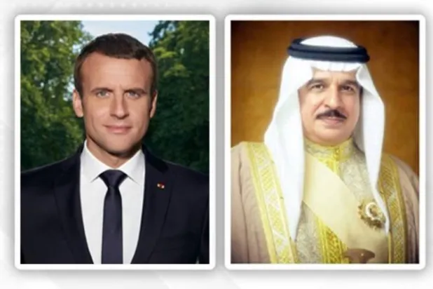 الملك حمد بن عيسى آل خليفة والرئيس الفرنسي إيمانويل ماكرون (بنا)