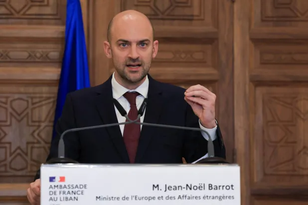  French Minister for Europe and Foreign Affairs Jean-Noel Barrot holds a press conference at the Pine Residence, the official residence of the French ambassador to Lebanon, in Beirut, Lebanon February 6, 2026. (Reuters)