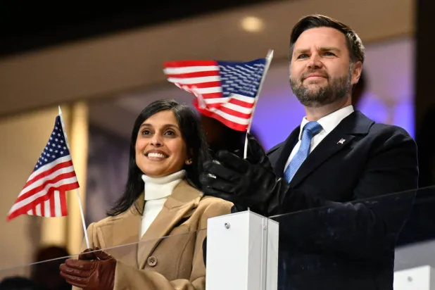 US Vice President JD Vance and US second lady Usha Vance watch the opening ceremony of the Milano Cortina 2026 Winter Olympic Games at the San Siro stadium in Milan, northern Italy, on February 6, 2026. (AFP)