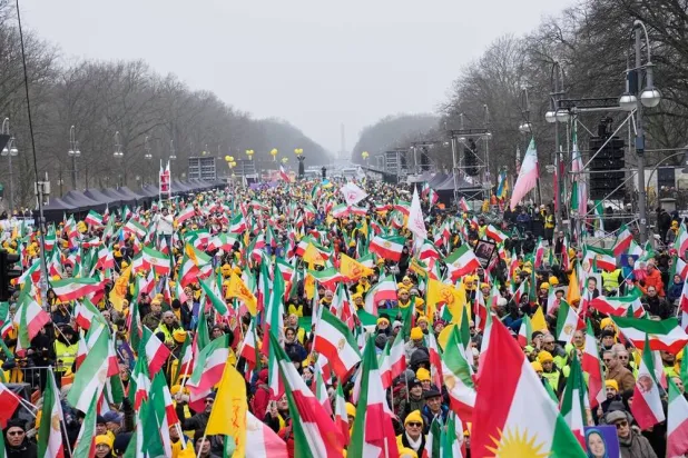 Protesters participate in a demonstration in support of the nationwide protests in Iran against the government, in Berlin, Germany, Saturday, Feb. 7, 2026. (AP) 