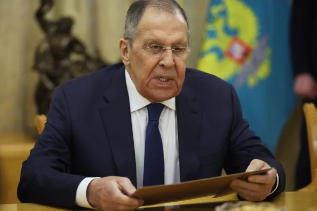 Russian Foreign Minister Sergei Lavrov attends a meeting with Tanzanian Minister of Foreign Affairs and East African Cooperation Mahmoud Thabit Kombo (not pictured), in Moscow, Russia, 09 February 2026.  EPA/RAMIL SITDIKOV / POOL