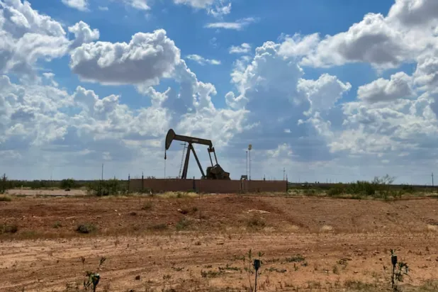 A pumpjack, used to help lift oil from a well, in the Permian basin near Midland, Texas, US, October 8, 2025. REUTERS/Arathy Somasekhar/File Photo 