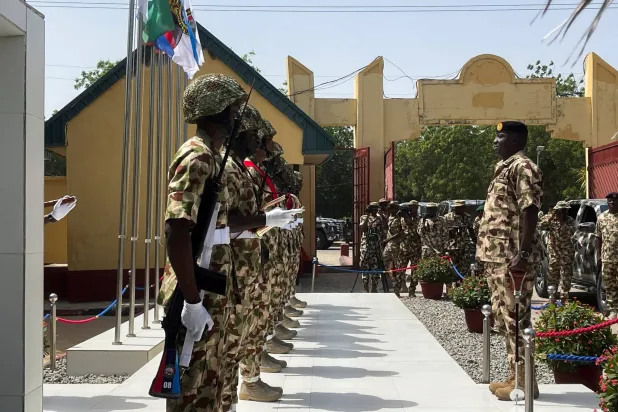 FILE PHOTO: Nigeria's Chief of Army Staff, Lieutenat-General Waidi Shaibu inspects troops, during the tour of Theater Command Operation Lafiya Dole, in Maiduguri, Borno, Nigeria, November 6, 2025. REUTERS/Ahmed Kingimi/File Photo