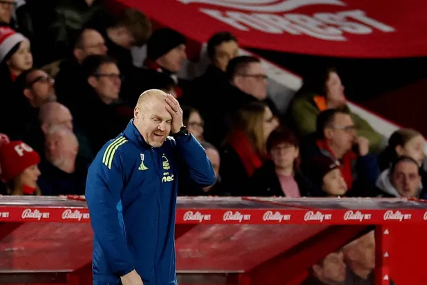 FILE PHOTO: Soccer Football - Premier League - Nottingham Forest v Wolverhampton Wanderers - The City Ground, Nottingham, Britain - February 11, 2026 Nottingham Forest manager Sean Dyche reacts Action Images via Reuters/Andrew Boyers