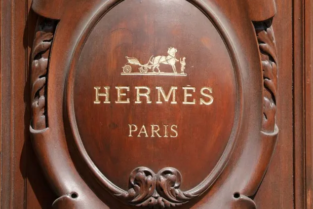The logo of Hermes is seen on a store in Paris, France, April 24, 2020. (Reuters)