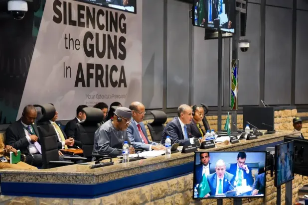 Mısır Dışişleri Bakanı Bedr Abdulati dün düzenlenen Somali ve Sudan konulu Barış ve Güvenlik Konseyi Bakanlar Toplantısı’nda konuşurken (Mısır Dışişleri Bakanlığı)