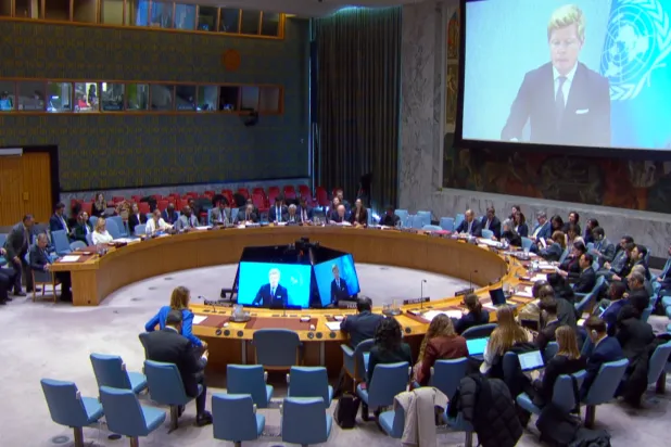 UN Special Envoy for Yemen Hans Grundberg addresses the Security Council. (Office of the Special Envoy of the Secretary-General for Yemen/ Abdel Rahman Alzorgan)