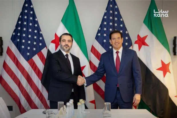 Syrian Foreign Minister Asaad al-Shaibani and US Secretary of State Marco Rubio. SANA