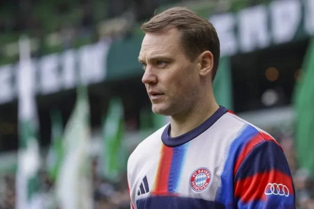Manuel Neuer of Munich reacts ahead of the German Bundesliga soccer match between Werder Bremen and Bayern Munich 05 in Dortmund, Germany, 14 February 2026. (EPA)