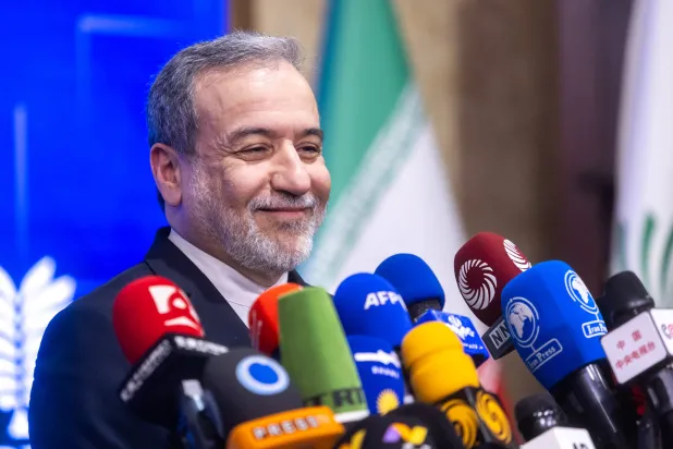  08 February 2026, Iran, Tehran: Iranian Foreign Minister Abbas Araghchi gives his weekly press conference at the Foreign Ministry in Tehran. (dpa)