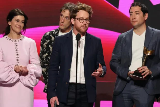 'Train Dreams' director Clint Bentley speaks to the audience after his film grabbed best feature at the Film Independent Spirit Awards, as it continues its best picture Oscars campaign. KEVIN WINTER / GETTY IMAGES NORTH AMERICA/AFP
