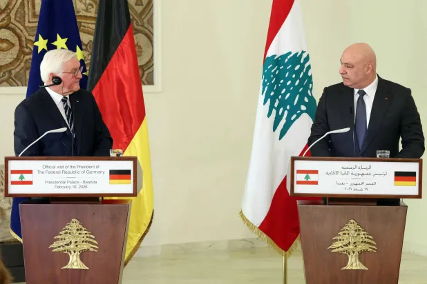 الرئيسان اللبناني جوزيف عون والألماني فرنك فالتر شتاينماير خلال مؤتمر صحافي مشترك (الرئاسة اللبنانية)