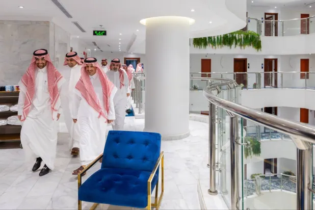 Tourism Minister Ahmed Al-Khateeb and other officials during his inspection tour on Tuesday. (Asharq Al-Awsat)
