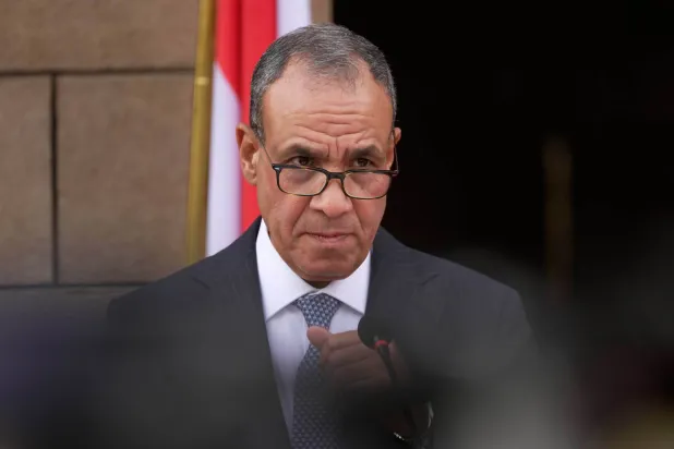 Egyptian Foreign Minister Badr Abdelatty speaks during a joint press conference with Kenyan Prime Cabinet Secretary/Cabinet Secretary for Foreign Diaspora Affairs Musalia Mudavadi in Nairobi, Kenya, Monday, Feb. 16, 2026. (AP)