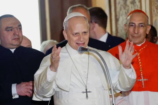 Pope Leo XIV speaks after leading a Mass during a visit to the parish of Santa Maria Regina Pacis in Ostia Lido, Rome, Italy, February 15, 2026. (Reuters)