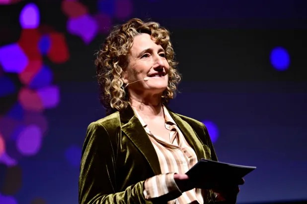 Berlinale Festival Director Tricia Tuttle speaks during the Berlinale Camera award ceremony honoring British composer Max Richter during the 76th Berlin International Film Festival, in Berlin, Germany, 18 February 2026. (EPA)