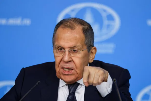 FILE PHOTO: Russia's Foreign Minister Sergei Lavrov speaks during an annual press conference in Moscow, Russia, January 14, 2025. REUTERS/Evgenia Novozhenina/File Photo
