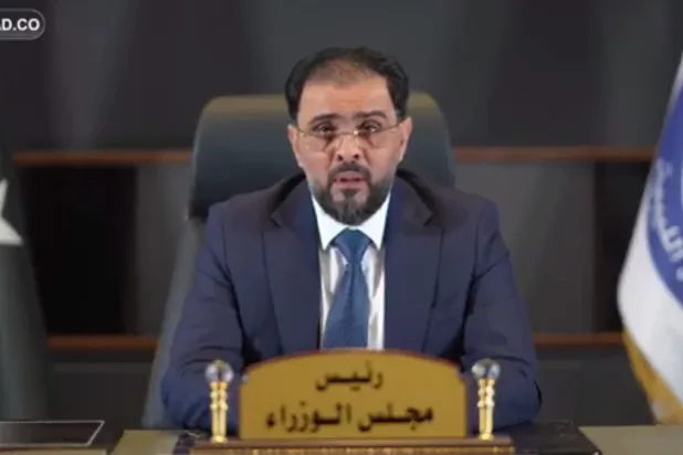 حماد رئيس حكومة شرق ليبيا خلال كلمة متلفزة الأربعاء (الحكومة المكلفة من مجلس النواب)