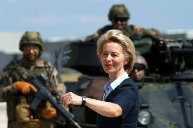 FILE PHOTO: German Defense Minister Ursula von der Leyen visits the Transport Helicopter Regiment 30 (Transporthubschrauberregiment 30) at the Hermann-Koehl-Kaserne in Niederstetten, Germany, August 20, 2018. REUTERS/Ralph Orlowski 