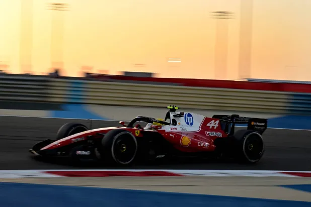 Ferrari's British driver Lewis Hamilton drives on the second day of the Formula One pre-season testing at the Bahrain International Circuit in Sakhir on February 19, 2026. (AFP)