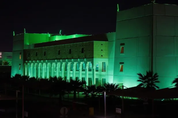 The Qassim Region Principality illuminated in green marking Founding Day - SPA

