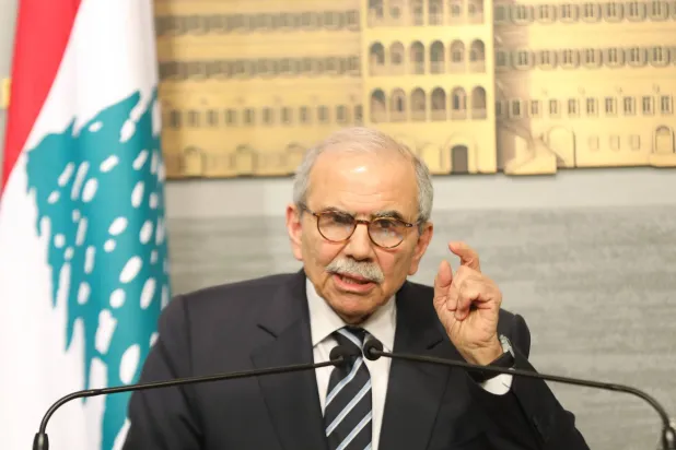 رئيس الحكومة اللبنانية نواف سلام يلقي كلمة في السراي الحكومي مساء الجمعة (رئاسة مجلس الوزراء)