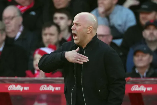 Liverpool's manager Arne Slot reacts during the English Premier League soccer match between Nottingham Forest and Liverpool in Nottingham, Sunday, Feb. 22, 2026.(AP)