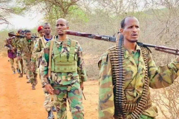 عناصر من الجيش الصومالي تكافح مسلحي «حركة الشباب» في منطقة حوادلي بمحافظة شبيلى الوسطى (وكالة الأنباء الصومالية)