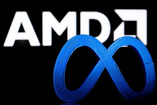  A 3D printed Facebook's new rebrand logo Meta is seen in front of a displayed AMD logo in this illustration taken November 9, 2021. (Reuters)