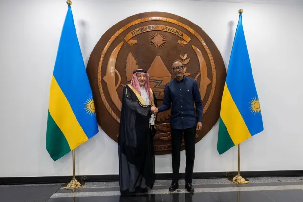 Rwanda's President Paul Kagame and Saudi Vice Minister of Foreign Affairs Waleed Elkhereiji meet in Kigali on Tuesday. (SPA)