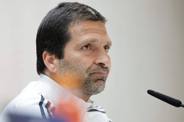 SL Benfica's assistant coach Joao Tralhao give a press conference on the eve of their UEFA Champions League knockout round playoff second leg football match against Real Madrid CF at Santiago Bernabeu Stadium in Madrid on February 24, 2026. (AFP)