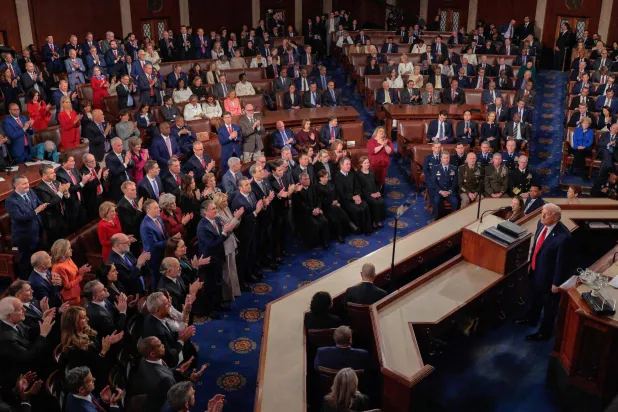 ترمب خلال خطاب «حال الاتحاد» أمام الكونغرس يوم 24 فبراير 2026 (أ.ف.ب)