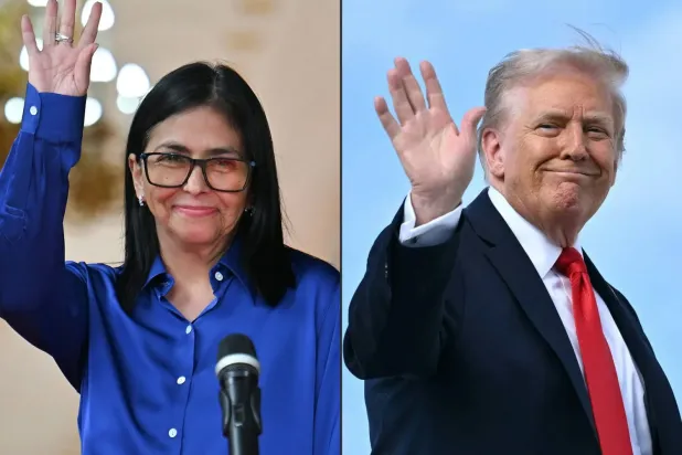 Venezuela'nın geçici Devlet Başkanı Delcy Rodriguez ve ABD Başkanı Donald Trump'ın birleştirilmiş fotoğrafı (AFP)