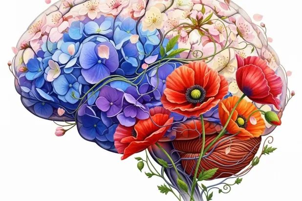 Human brain with flower colors (Shutterstock) 