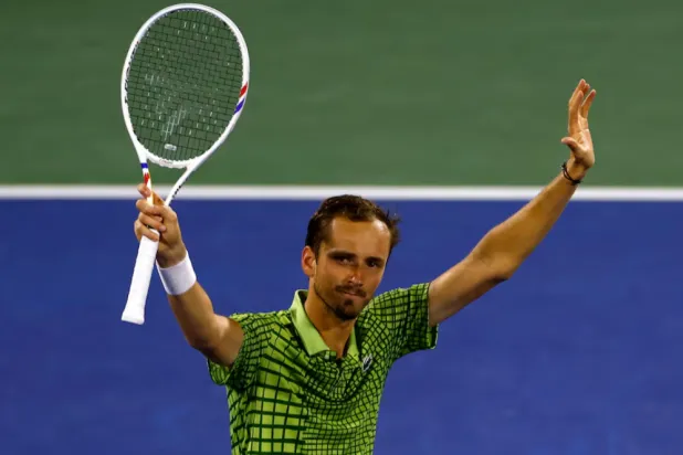 Tennis - ATP 500 - Dubai Championships - Dubai Tennis Stadium, Dubai, United Arab Emirates - February 27, 2026 Russia's Daniil Medvedev celebrates after winning his semi final match against Canada's Felix Auger Aliassime REUTERS/Rula Rouhana 