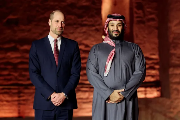 Prince Mohammed bin Salman, Saudi Crown Prince and Prime Minister, and Britain's Prince William, Prince of Wales pose for a photograph at the UNESCO World Heritage site At-Turaif, February 9, 2026, in Riyadh, Saudi Arabia. (Reuters) 