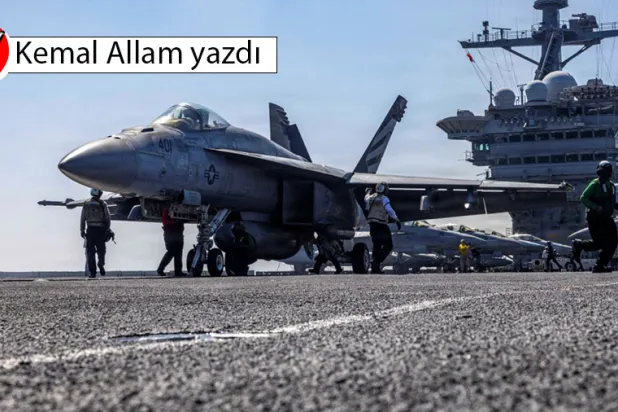 Arap Denizi'nde, Nimitz sınıfı bir uçak gemisi olan USS Abraham Lincoln'ün güvertesinden kalkışa hazırlanan bir F/A-18E Super Hornet savaş uçağı, 15 Şubat 2026 (Reuters)