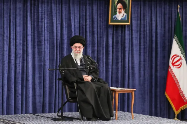 03 April 2024, Iran, Tehran: Iranian Supreme Leader Ali Khamenei speaks during a meeting with with politicians, the Iranian government, and military officials in Tehran. (Iranian Supreme leader's Office/dpa)