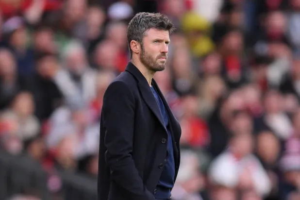 Manchester United Manager Michael Carrick in action during the English Premier League match of Manchester United against Crystal Palace, in Manchester, Britain, 01 March 2026. (EPA)
