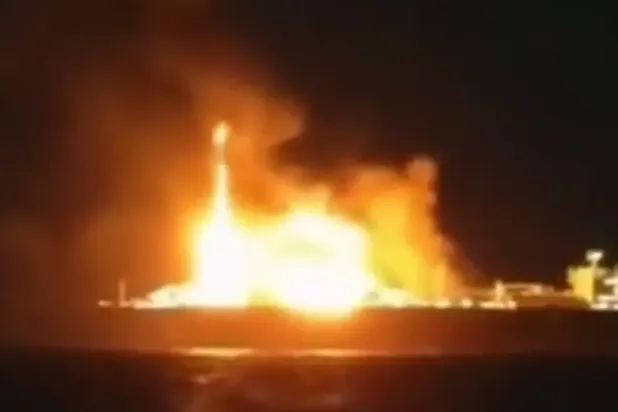 Explosion of a Russian gas tanker off the Libyan coast on Tuesday evening (a still image from a video recording)