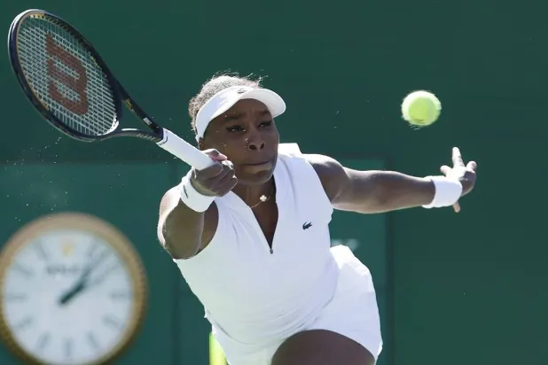 Venus Williams of the US in action against Diane Parry of France during their women's singles tennis match on day 2 of the BNP Paribas Open tennis tournament in Indian Wells, California, USA, 05 March 2026. (EPA)