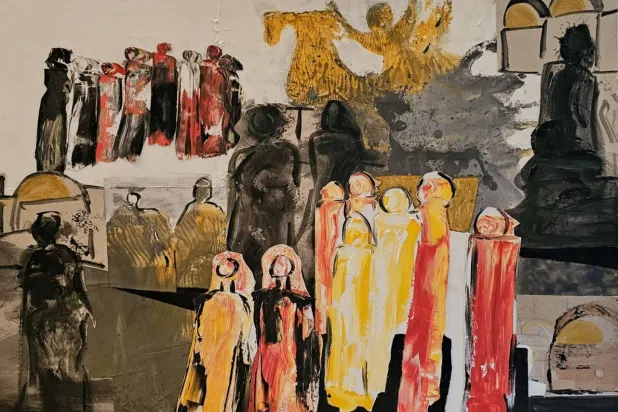 لوحة للفنانة وفاء النشاشيبي (الشرق الأوسط)