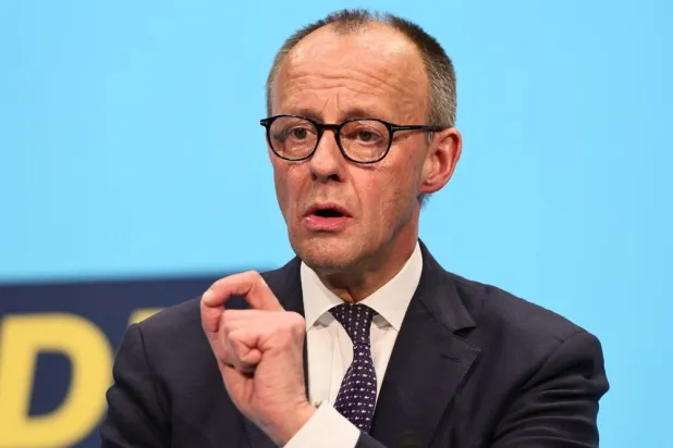 German Chancellor Friedrich Merz delivers a speech during a campaign event of the Christian Democratic Union (CDU) party for the state election of Baden-Wuerttemberg in Stockach, Germany, 06 March 2026. (EPA)