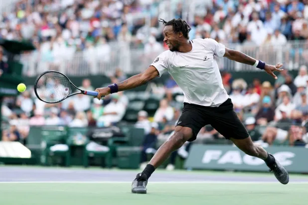 Gael Monfils of France plays a backhand against Felix Auger-Aliassime of Canada in their second round match of the BNP Paribas Open at Indian Wells Tennis Garden on March 06, 2026 in Indian Wells, California. (Getty Images/AFP)