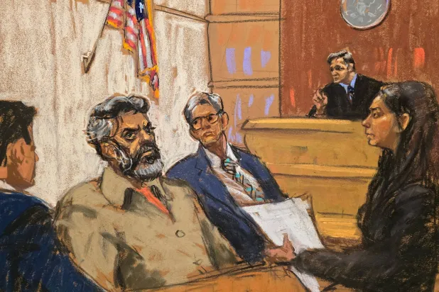 FILE PHOTO: Asif Merchant, a Pakistani man with alleged ties to Iran, appears on charges in connection with a foiled plot to assassinate a US politician or government officials, in a courtroom in New York, US, September 16, 2024 in this courtroom sketch. REUTERS/Jane Rosenberg/File Photo